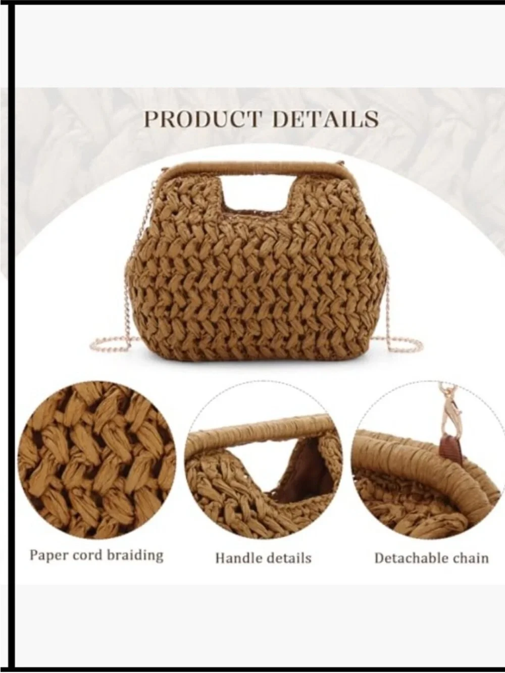 Straw Clutch Purse Summer Beach Woven Bags Top Handle Crossbody Woven Shoulder - Picture 4 of 9